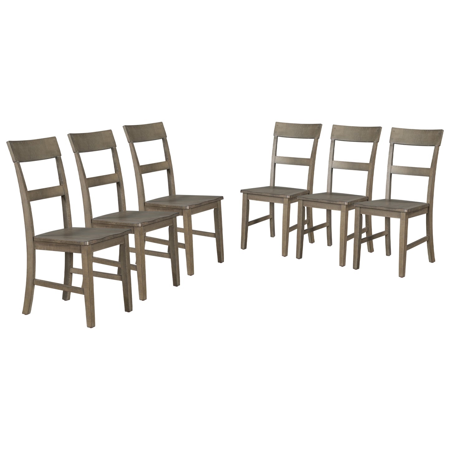 TREXM Retro Industrial Style 7-Piece Dining Table Set Extendable Table with 18” Leaf and Six Wood Chairs 
(Gray)