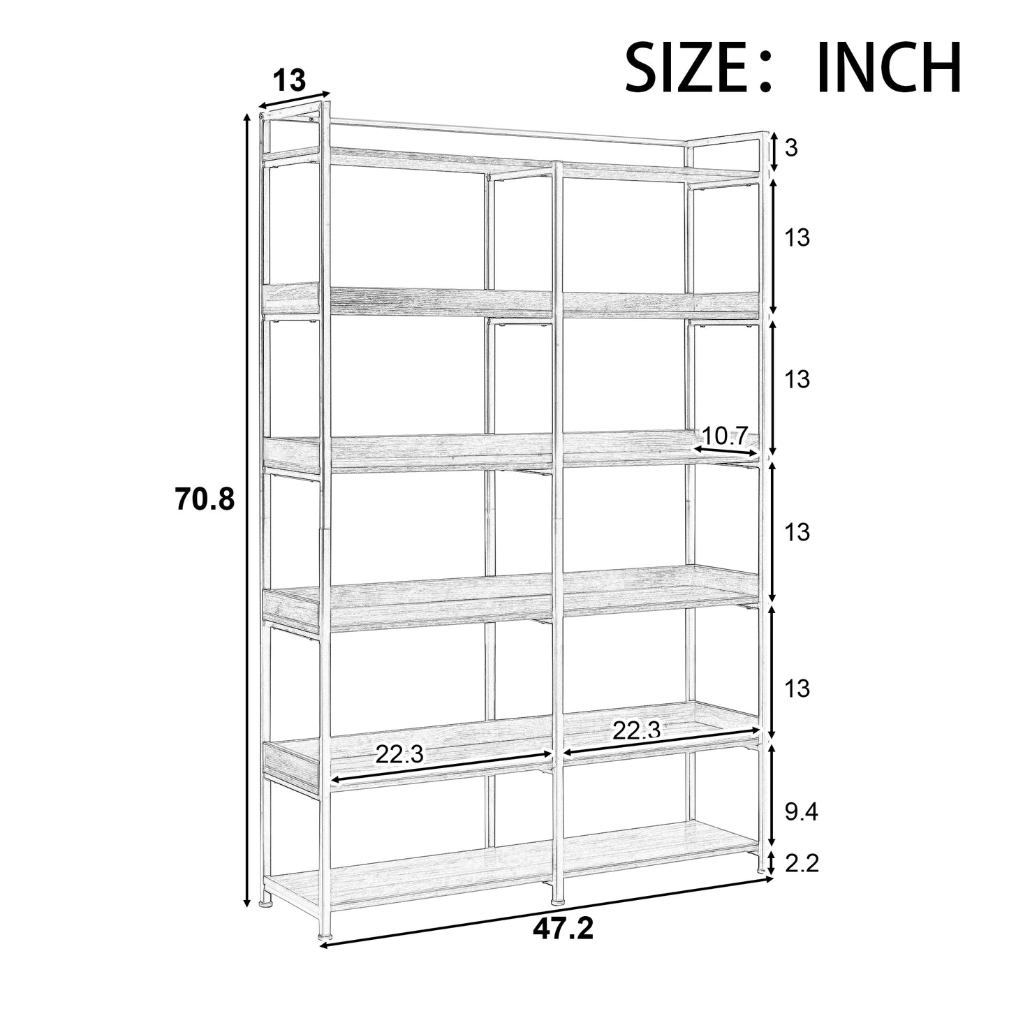 70.8 Inch Tall Bookshelf MDF Boards Stainless Steel Frame, 6-tier Shelves with Back&Side Panel, Adjustable Foot Pads, Brown