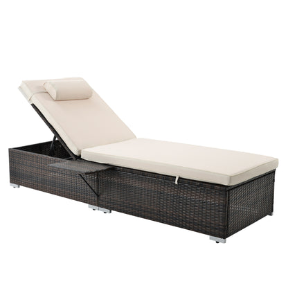 Outdoor PE Wicker Chaise Lounge - 2 Piece patio lounge chair; chase longue; lazy boy recliner; outdoor lounge chairs set of 2;beach chairs; recliner chair with side table （Same as W213S00037)