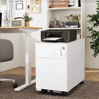 2 Drawer Mobile File Cabinet with Lock Metal Filing Cabinet for Legal/Letter/A4/F4 Size, Fully Assembled Include Wheels, Home/Office Design,WHITE