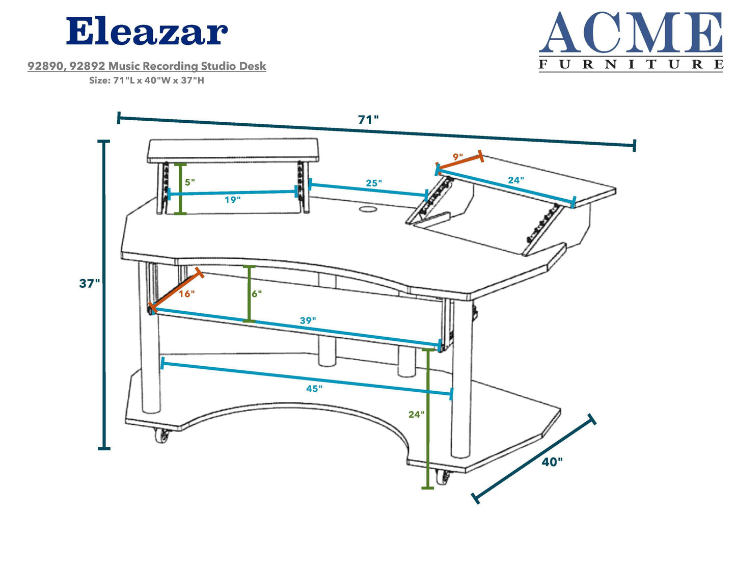 ACME Eleazar Computer Desk, Natural Oak 92892