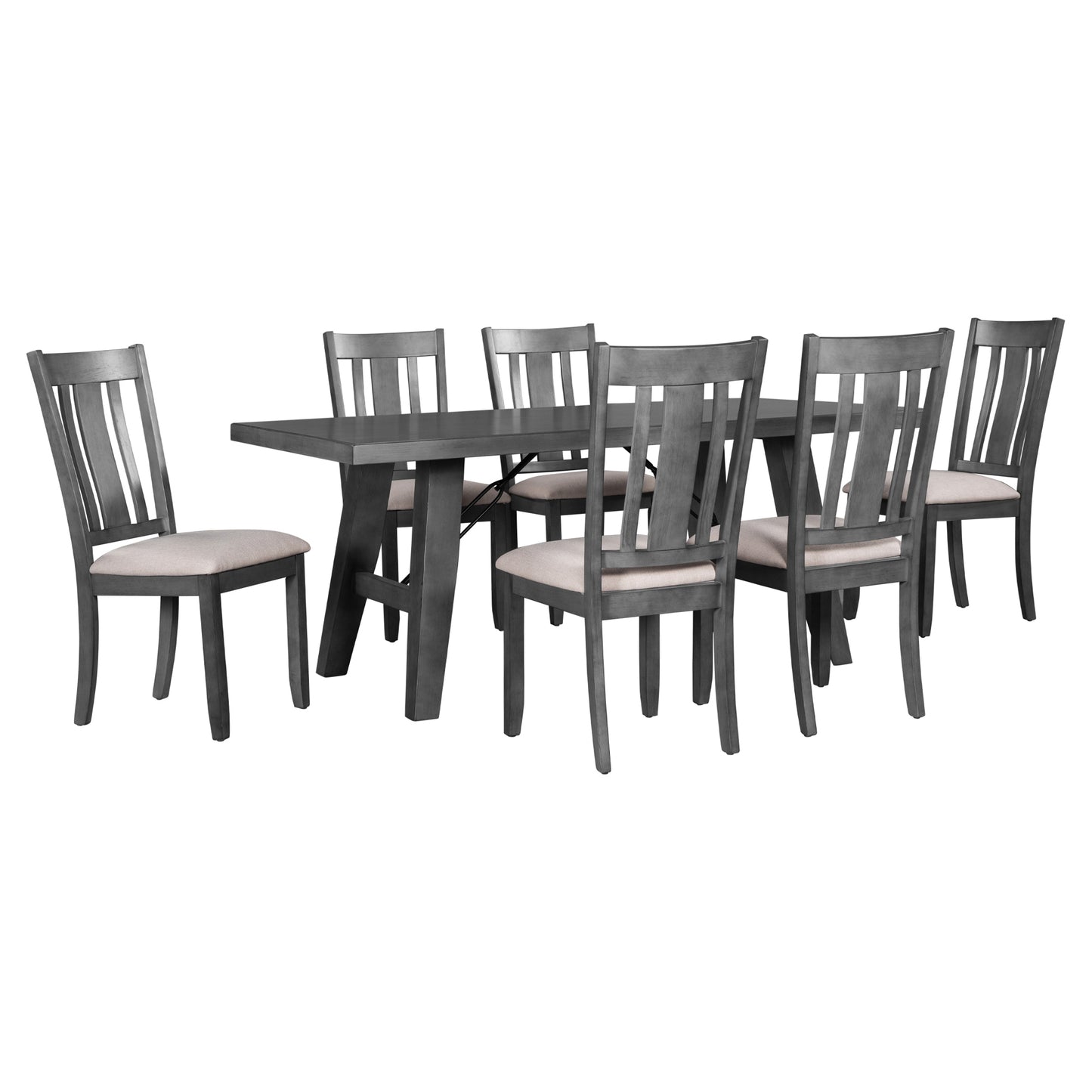 TREXM 7-Piece Dining Room Set - 72" Industrial Style Rectangular Table with Chain Bracket and 6 Dining Chairs (Gray)