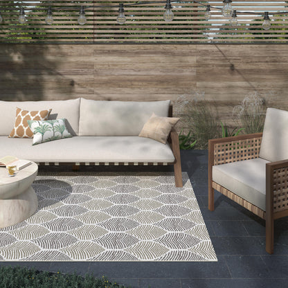 Foliage White, Neutral Indoor / Outdoor Polypropylene Area Rug 5x8