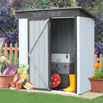 5 X 3 Ft Outdoor Storage Shed, Galvanized Metal Garden Shed With Lockable Doors, Tool Storage Shed For Patio Lawn Backyard Trash Cans