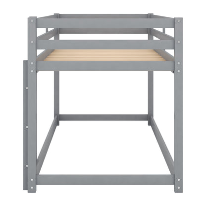 Twin over Twin Floor Bunk Bed with Ladder , White(Old SKU:WF281727AAE/WF286602AAE)