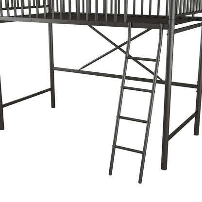 Twin Size Metal Loft Bed, No Box Spring Needed, Black (Old SKU:SM000222AAB)