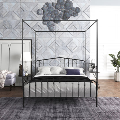 Detachable Queen Anti-Noise Metal Canopy Bed