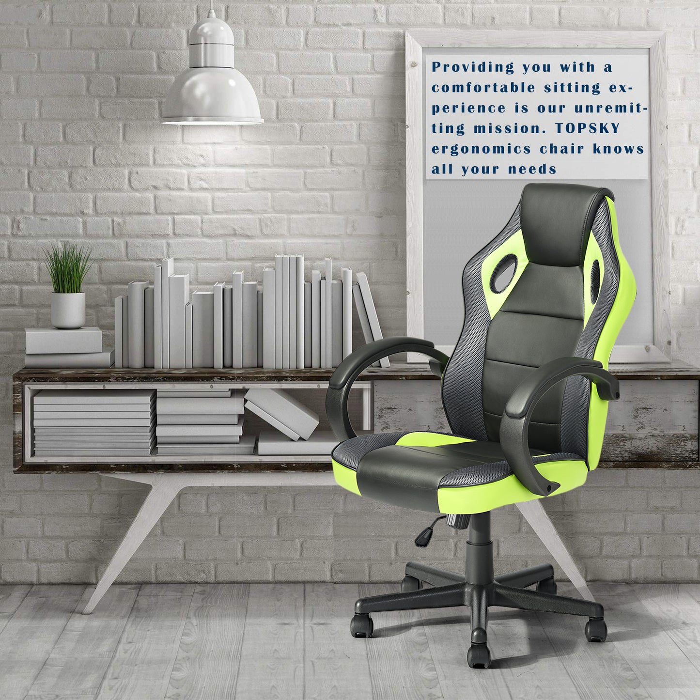 Gaming Office Chair with Fabric Adjustable Swivel, BLACK AND YELLOW