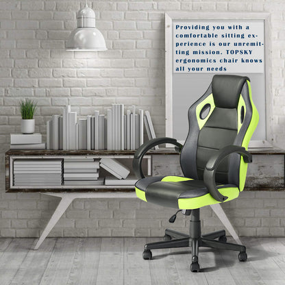 Gaming Office Chair with Fabric Adjustable Swivel, BLACK AND YELLOW