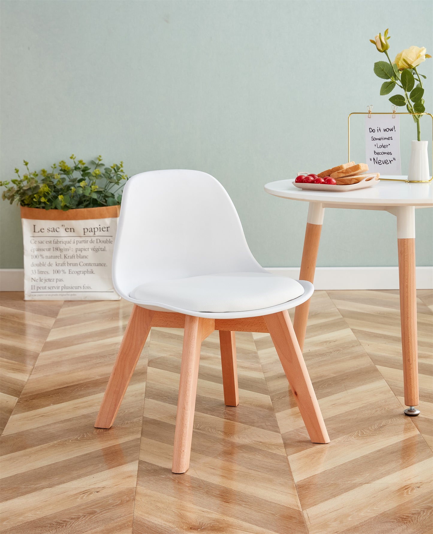 BB chair ,wood leg; pp back with cushion, WHITE, 1 pcs per set