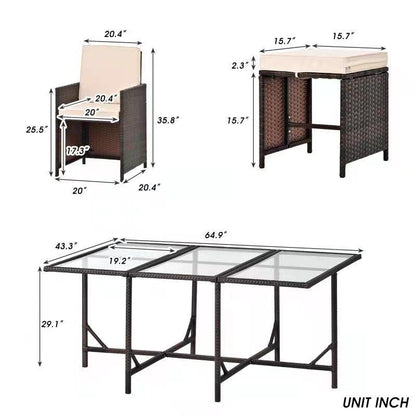 Outdoor Garden Patio Furniture 11 Piece Cushioned PE Rattan Wicker Dining Set，outdoor dining set； 
10 person dining table；outdoor dining table for 8；wicker ottoman；patio dining set，save space dining