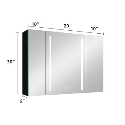 40x30 Inch LED Bathroom Medicine Cabinet Surface Mount Double Door Lighted Medicine Cabinet, Medicine Cabinets for Bathroom with Mirror Defogging, Dimmer Black