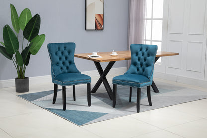 Upholstered Button Tufted Back  Velvet Dining Chair with Nailhead Trim and Solid Wood Legs 2 Sets