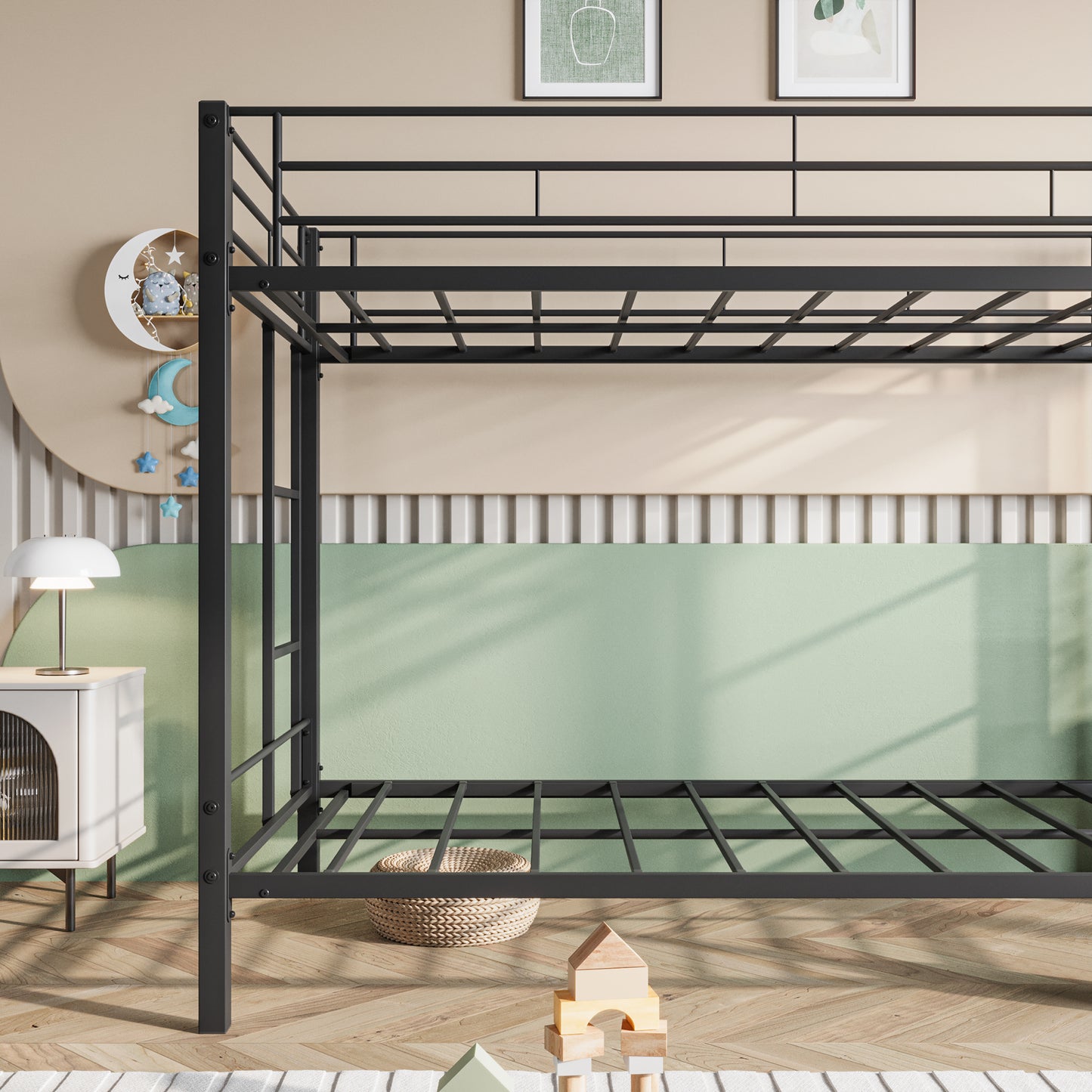 Metal Bunk Bed Twin-Over-Twin No Box Spring Needed Black