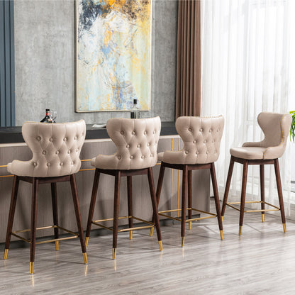 A&A Furniture,29.9" Modern Leathaire Fabric bar chairs, Tufted Gold Nailhead Trim Gold Decoration Bar stools,Set of 2 (Beige)