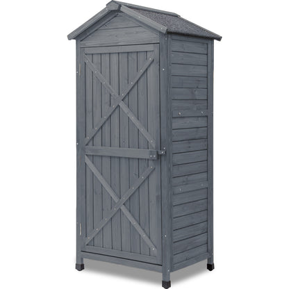 TOPMAX Outdoor Wooden Storage Sheds Fir Wood Lockers with Workstation,Gray