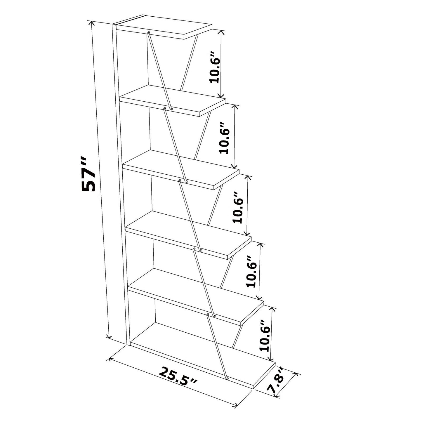 Furnish Home Store Modern 5 Tier Ladder Bookshelf Organizers, Narrow Bookshelf for Small Spaces Office Furniture Bookcase,Walnut/Yellow