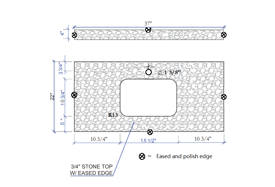 Montary 37 inches bathroom stone vanity top calacatta gray engineered marble color with undermount ceramic sink and single faucet hole with backsplash