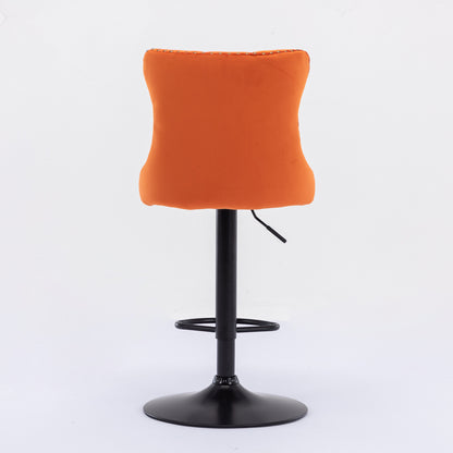 A&A Furniture,Swivel Velvet Barstools Adjusatble Seat Height from 25-33 Inch, Modern Upholstered Bar Stools with Backs Comfortable Tufted for Home Pub and Kitchen Island（Orange,Set of 2）