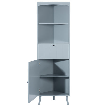 Gray Triangle Elegant Corner Cabinet with Open Shelves, MDF Board, Anti-toppling Device, Painting Surface, Large Storage Space for Limited Space