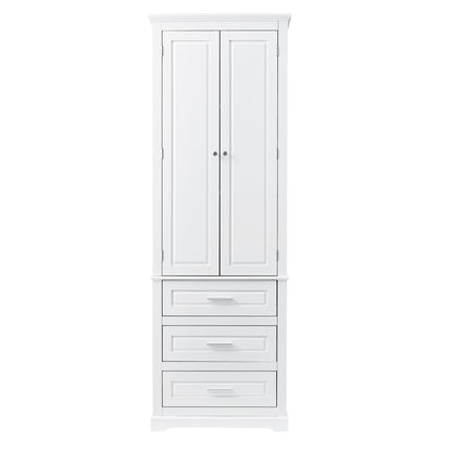 Tall Storage Cabinet with Three Drawers for Bathroom/Office, White