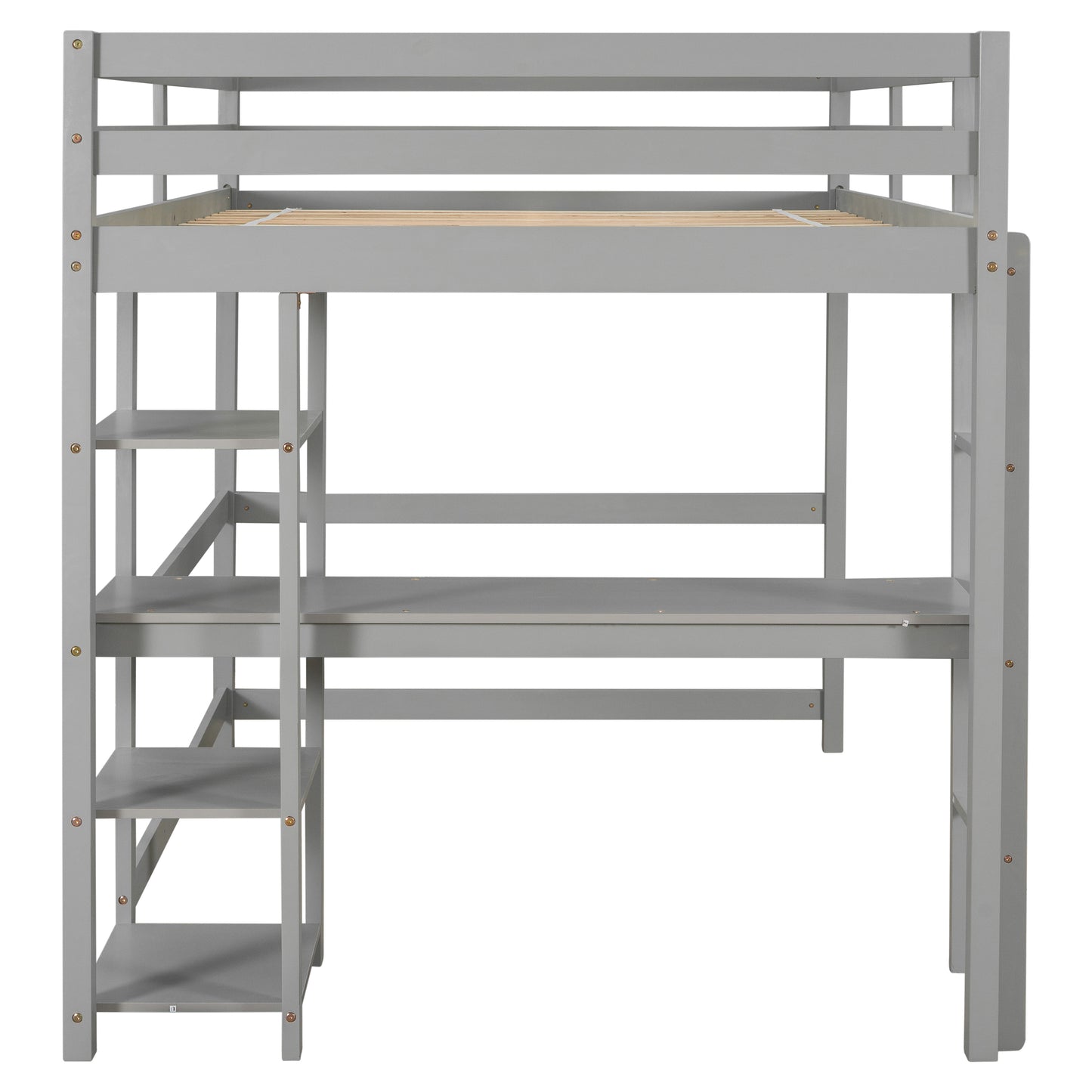 Full Loft Bed with Desk and Shelves,Gray