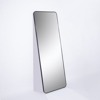 Full-Length Mirror 63"x20", Round Corner Aluminum Alloy Frame Floor Full Body Large Mirror, Stand or Leaning Against Wall for Living Room or Bedroom, Black