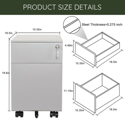 2 Drawer Mobile File Cabinet with Lock Metal Filing Cabinet for Legal/Letter/A4/F4 Size, Fully Assembled Include Wheels, Home/Office Design,GREY