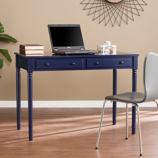 Janice Farmhouse 2-Drawer Writing Desk - Navy