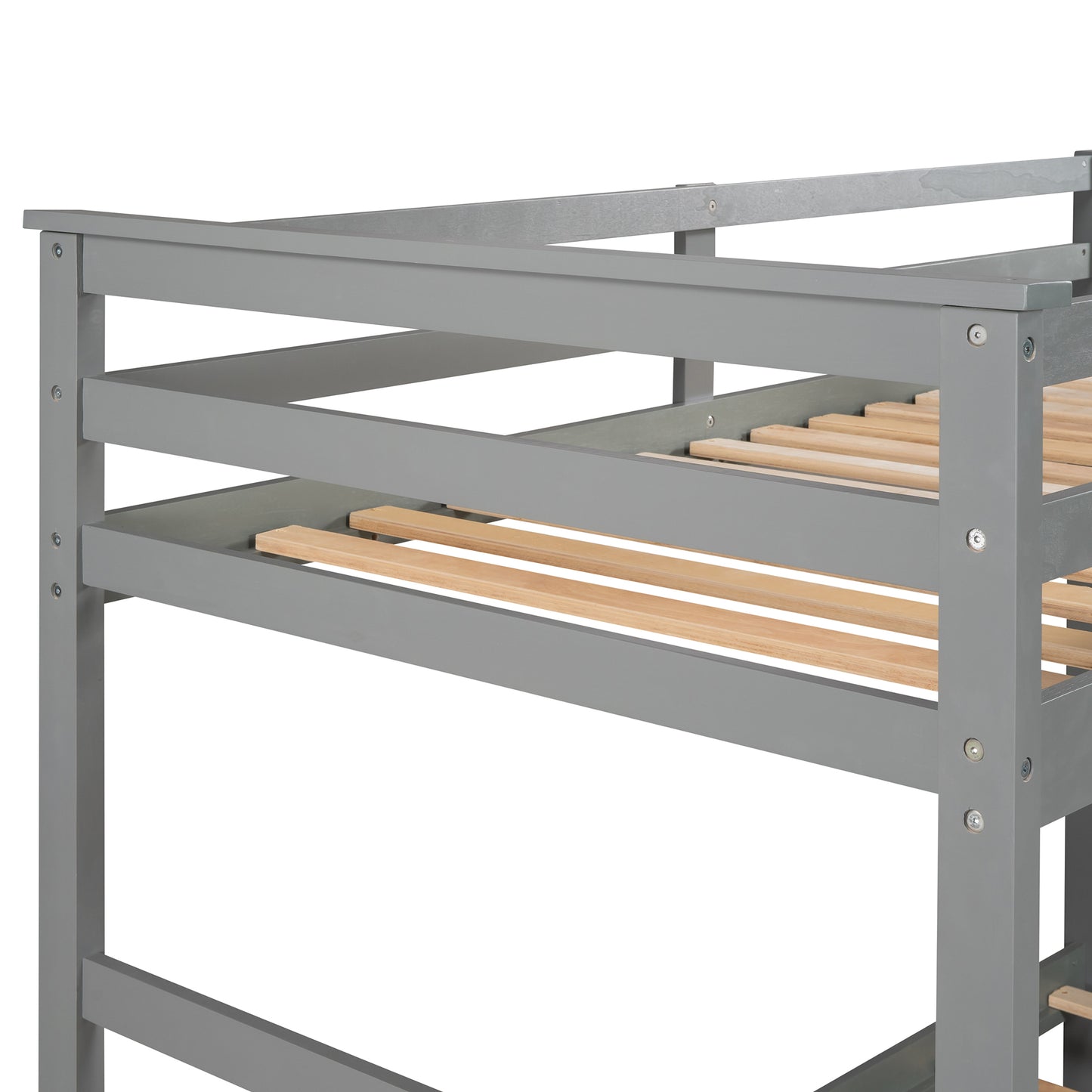 Solid Wood Bunk Bed, Hardwood Twin Over Twin Bunk Bed with Trundle and Staircase, Natural Gray Finish(Old SKU: LP000068AAE)