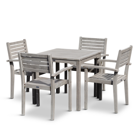 5-Piece Eucalyptus Dining Set, Driftwood Gray Finish