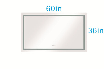 60*36 LED Lighted Bathroom Wall Mounted Mirror with High Lumen+Anti-Fog Separately Control+Dimmer Function