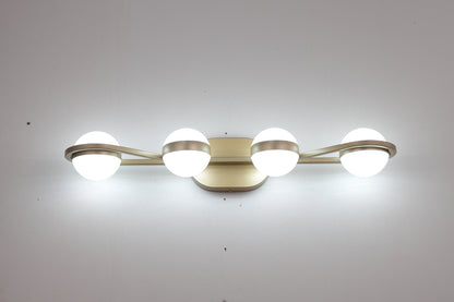 LED Bathroom Vanity Lights Fixtures, 4-Lights Brushed Brass  Globe Glass Shade Over Mirror