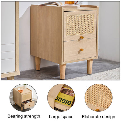 Modern simple storage cabinet MDF Board bedside cabinet Japanese rattan bedside cabinet Small household furniture bedside table.Applicable to dressing table in bedroom, porch, living room.2 Drawers