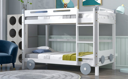 Twin Size Car-Shaped Convertible Bunk Bed, White