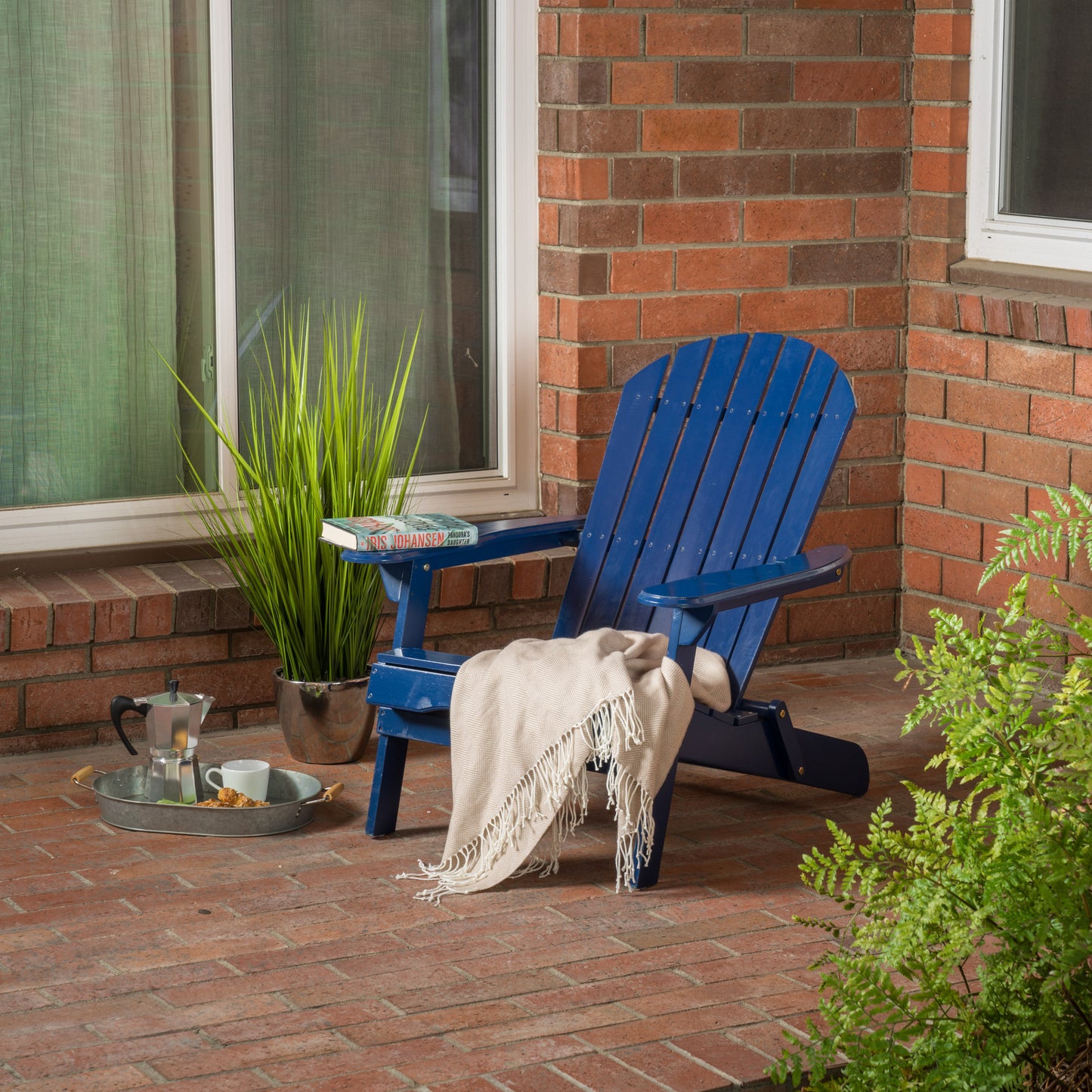 Milan Outdoor Acacia Folding Blue  Adirondack Chair