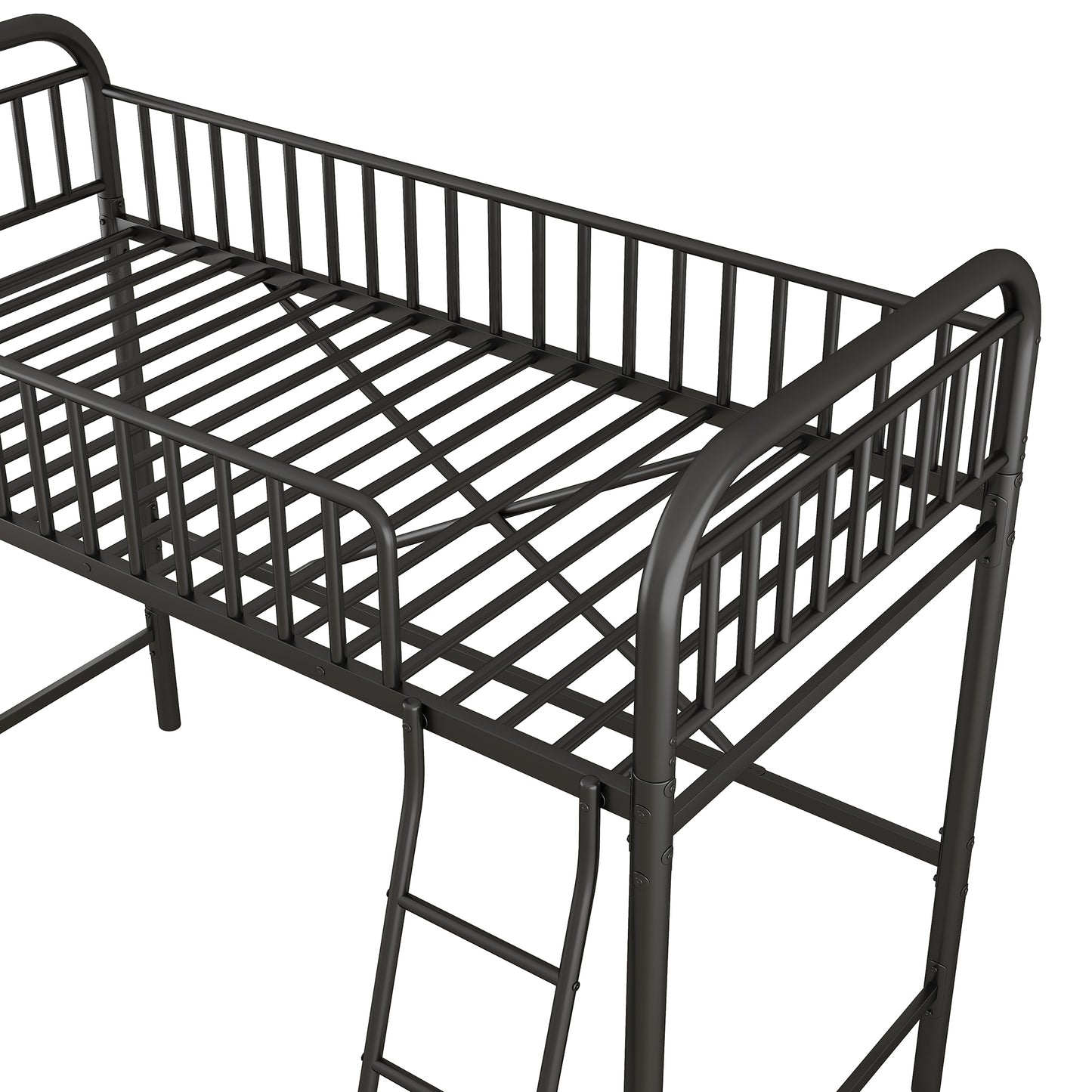 Twin Size Metal Loft Bed, No Box Spring Needed, Black (Old SKU:SM000222AAB)