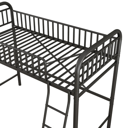 Twin Size Metal Loft Bed, No Box Spring Needed, Black (Old SKU:SM000222AAB)