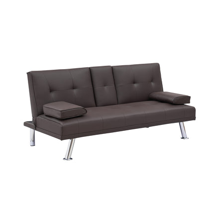 [New+Video] Brown Leather Multifunctional Double Folding Sofa Bed for Office with Coffee Table