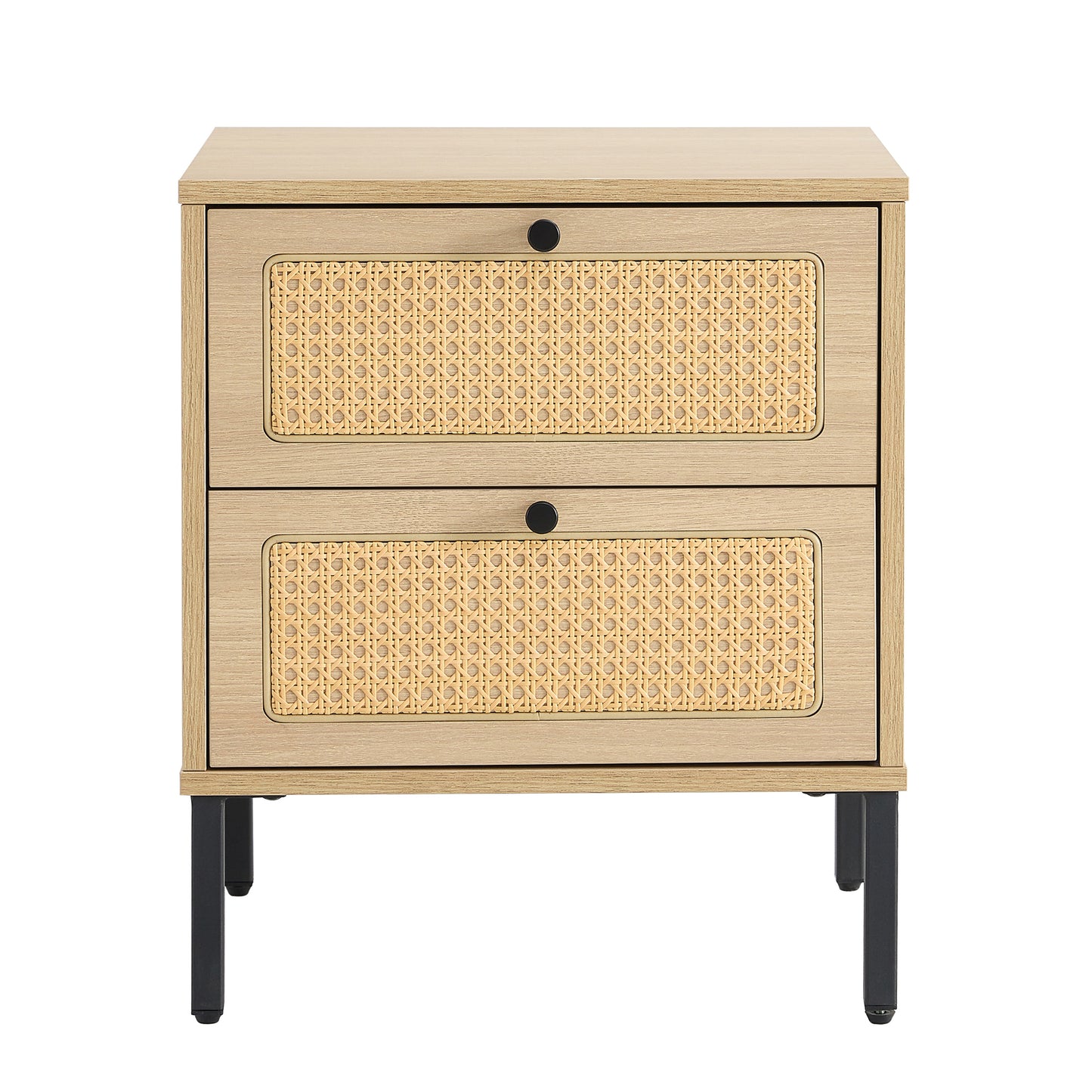 Modern simple storage cabinet MDF Board bedside cabinet Japanese rattan bedside cabinet Small household furniture bedside table.Applicable to dressing table in bedroom, porch, living room.2 Drawers