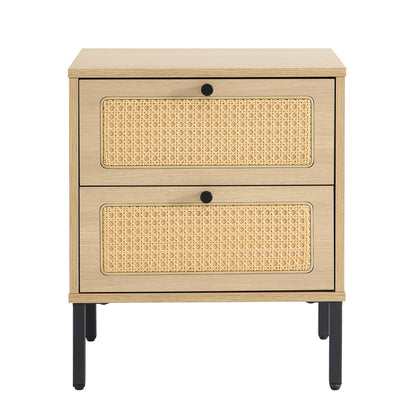 Modern simple storage cabinet MDF Board bedside cabinet Japanese rattan bedside cabinet Small household furniture bedside table.Applicable to dressing table in bedroom, porch, living room.2 Drawers