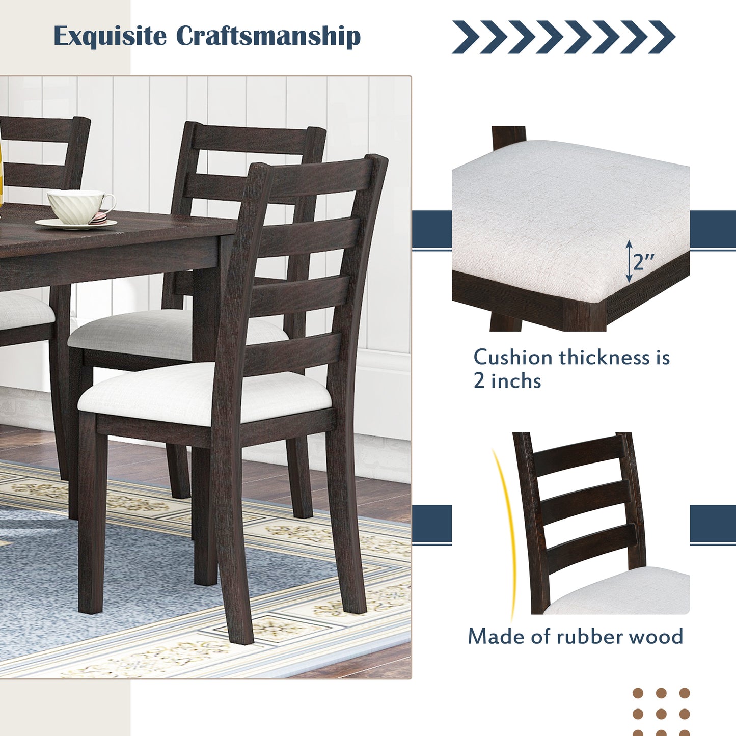 TREXM Rustic Style 6-Piece Dining Room Table Set with 4 Upholstered Chairs & a Bench (Espresso)