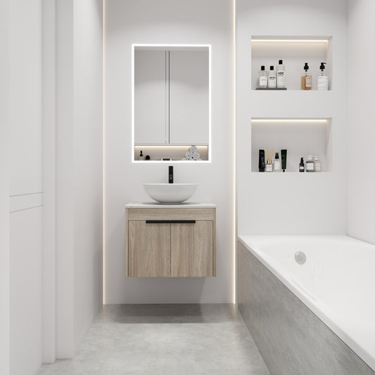 24 " Modern Design Float Bathroom Vanity With Ceramic Basin Set,  Wall Mounted White Oak Vanity  With Soft Close Door,KD-Packing，KD-Packing，2 Pieces Parcel（TOP-BAB321MOWH）