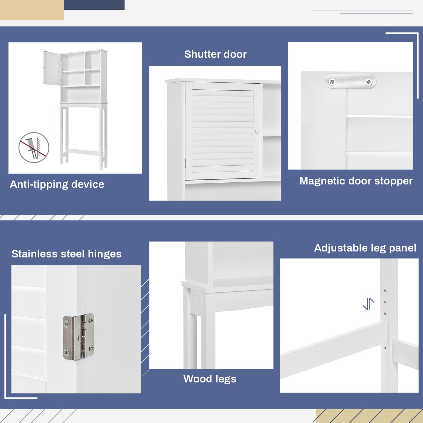 Home Over-The-Toilet Shelf Bathroom Storage Space Saver with Adjustable Shelf Collect Cabinet (White)