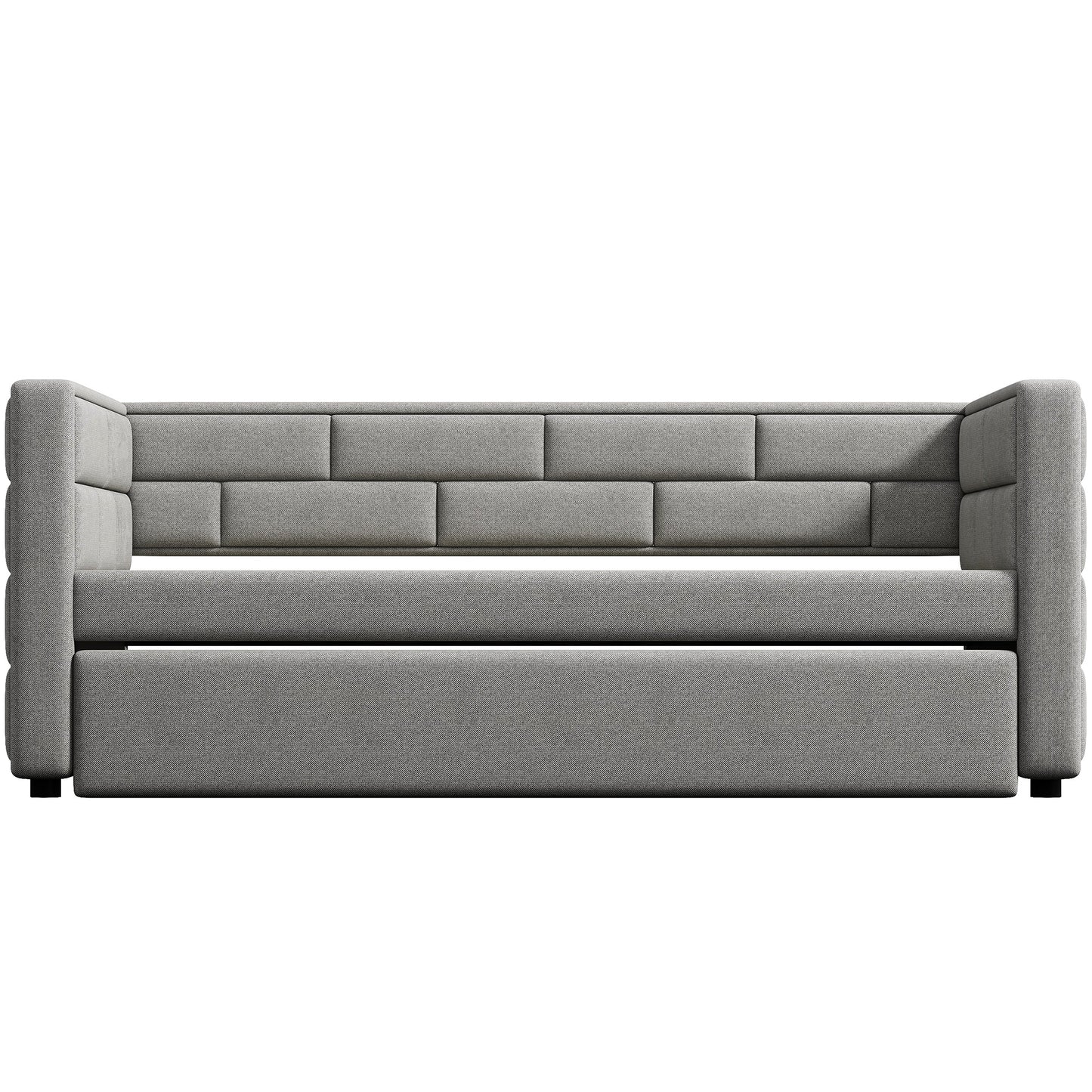 Twin Size Daybed with Trundle, Upholstered Daybed with Padded Back, Gray