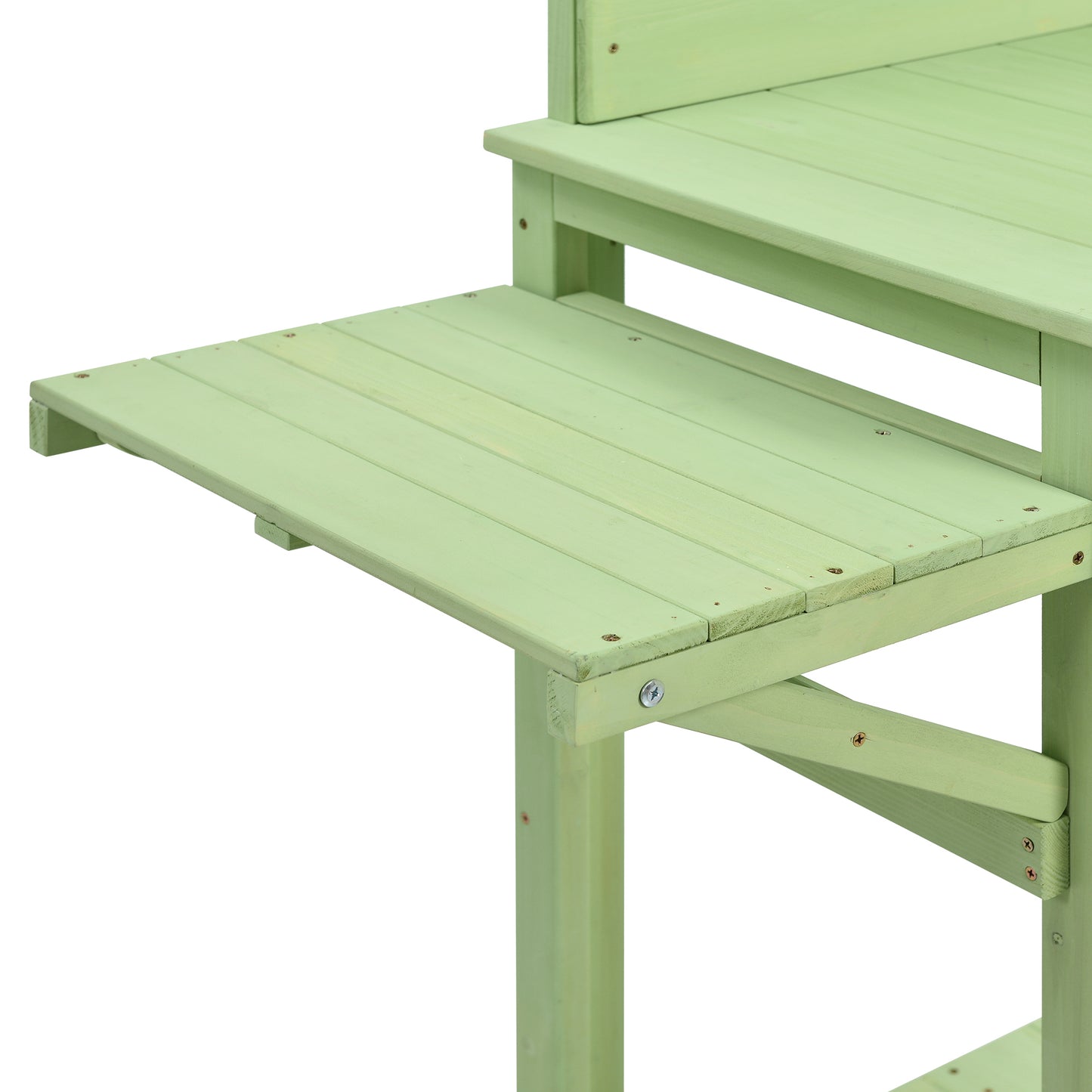 TOPMAX 65inch Garden Wood Workstation Backyard Potting Bench Table with Shelves, Side Hook and Foldable Side Table,Green