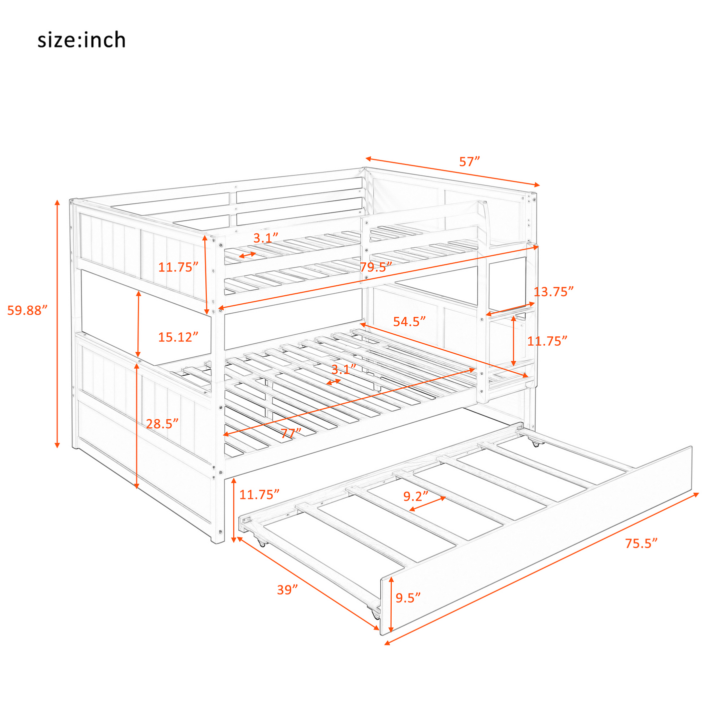 Full Over Full Bunk Bed with Twin Size Trundle, Espresso (old sku: LP000150AAP )