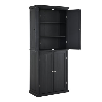 TOPMAX Freestanding Tall Kitchen Pantry, 72.4" Minimalist Kitchen Storage Cabinet Organizer with 4 Doors and Adjustable Shelves, Black