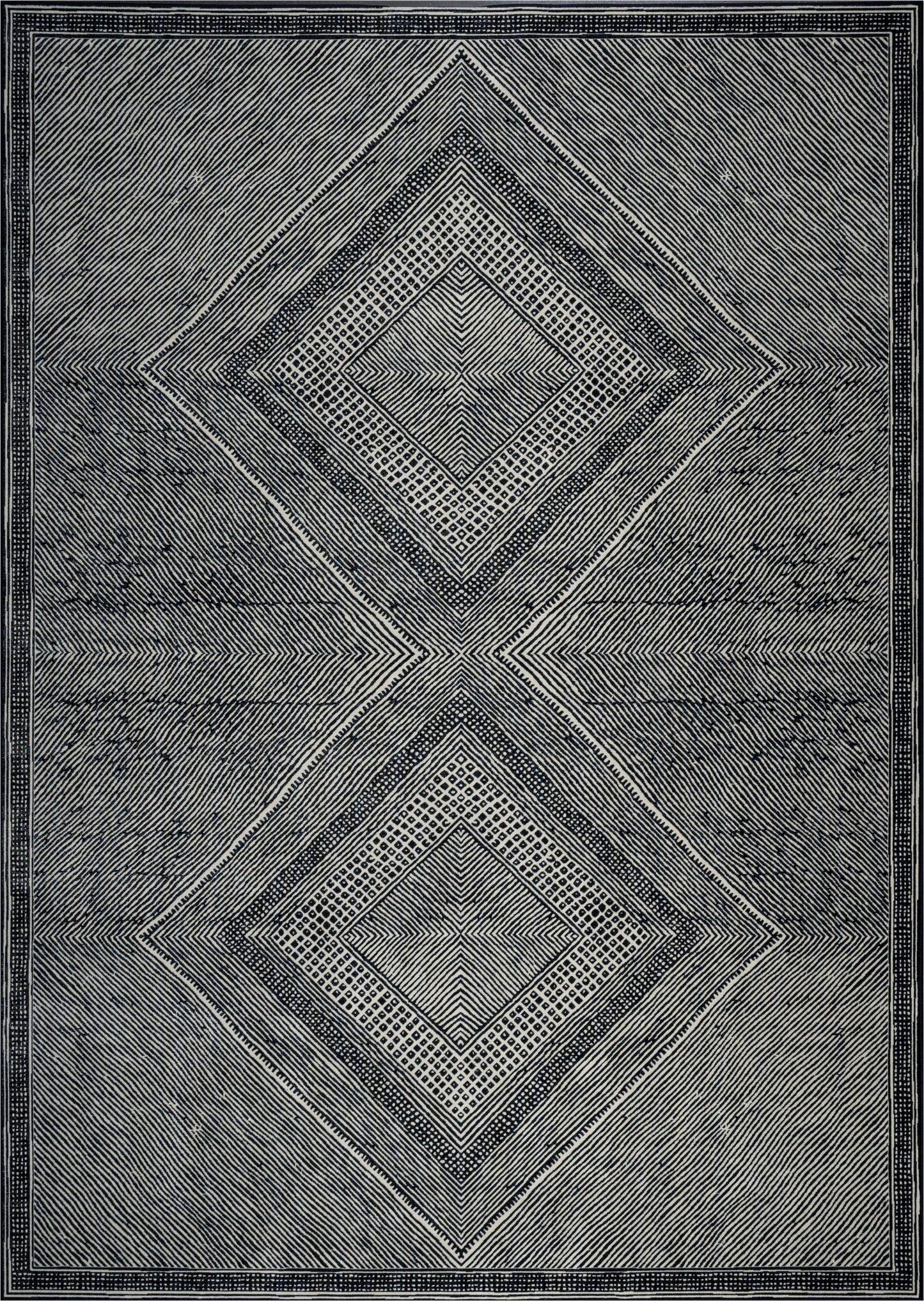 Benzara Black and White Viscose Area Rug 5x8