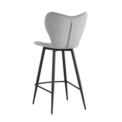 Grey Velvet Chair Barstool Dining Counter Height Chair Set of 2